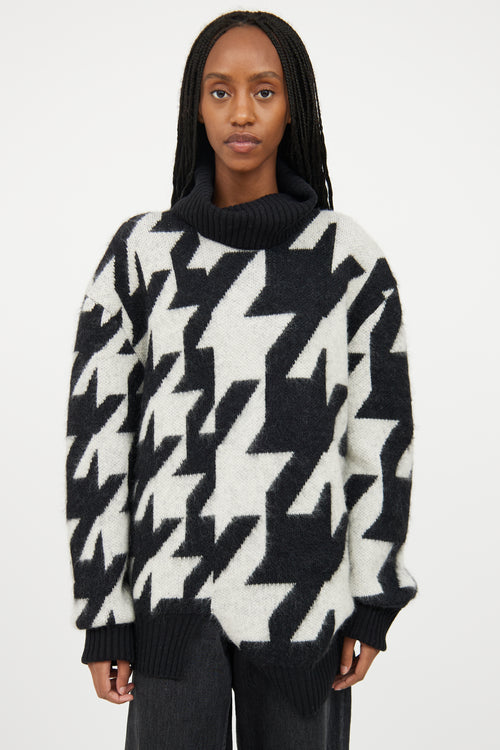 Alexander McQueen Black & White Mohair Geometric Knit Turtleneck