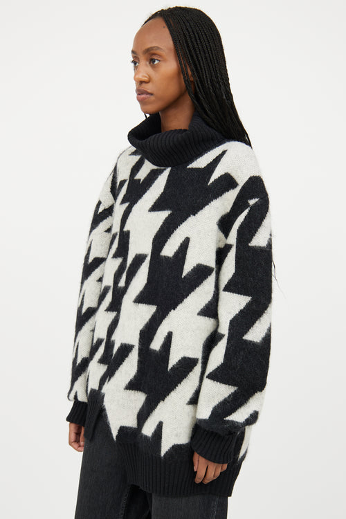 Alexander McQueen Black & White Mohair Geometric Knit Turtleneck