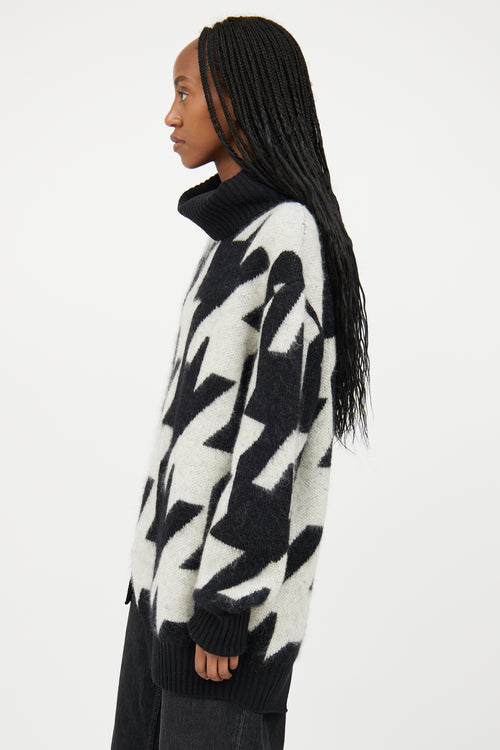 Alexander McQueen Black & White Mohair Geometric Knit Turtleneck