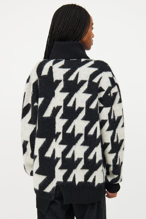 Alexander McQueen Black & White Mohair Geometric Knit Turtleneck