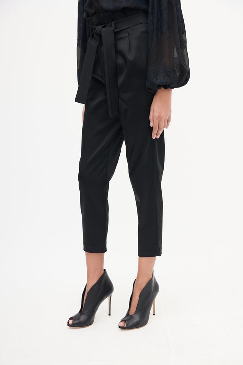 Amanda Uprichard Black Satin Tie Waist Trouser