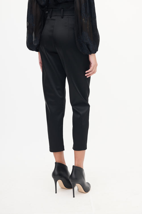 Amanda Uprichard Black Satin Tie Waist Trouser