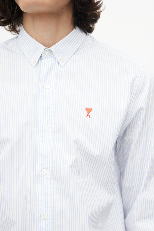 AMI Alexandre Mattiussi Blue & White Striped Button Up Shirt