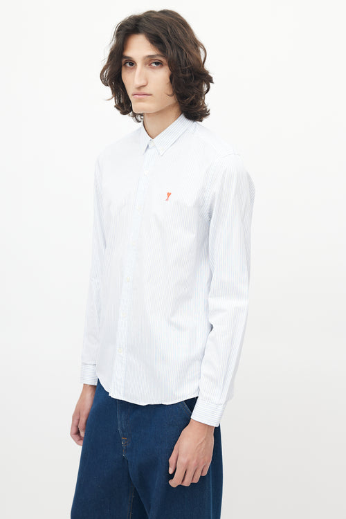 AMI Alexandre Mattiussi Blue & White Striped Button Up Shirt
