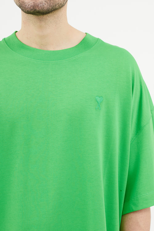 AMI Alexandre Mattiussi Green Embroidered Logo T-Shirt