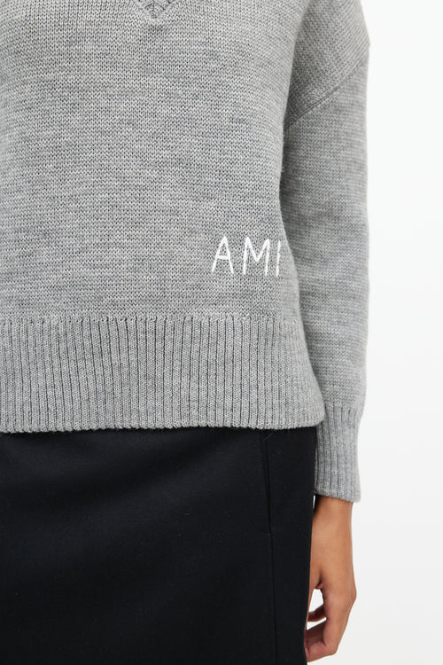 AMI Alexandre Mattiussi Grey & White Knit Logo Sweater