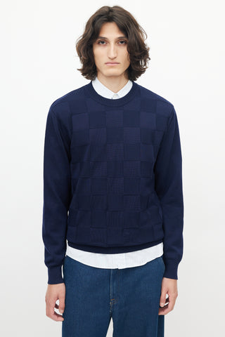 AMI Alexandre Mattiussi Navy Checkered Wool Knit Sweater