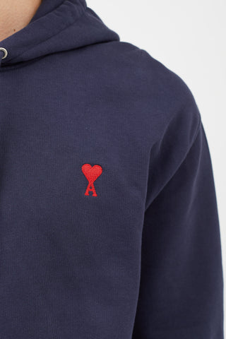 AMI Alexandre Mattiussi Navy & Red Logo Hoodie