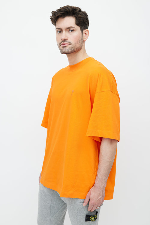 AMI Alexandre Mattiussi Orange Embroidered Logo T-Shirt