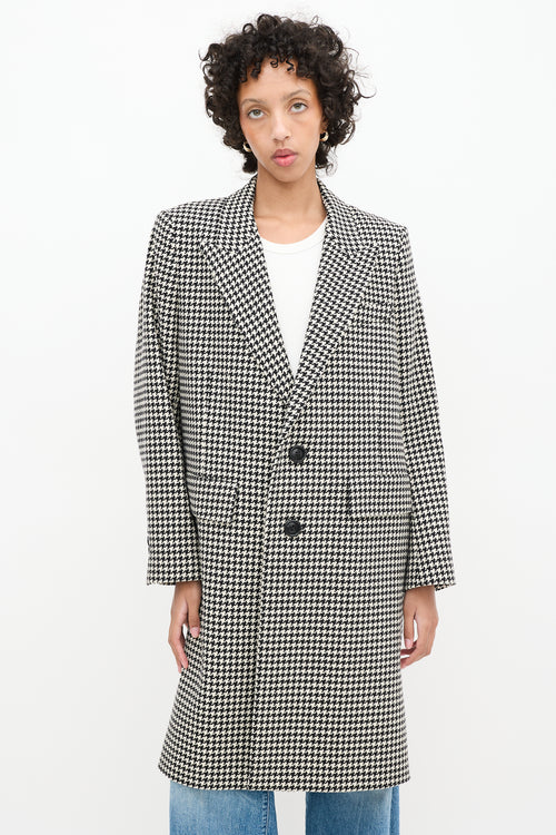 AMI Paris Black & White Wool Houndstooth Coat