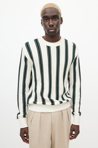 AMI Paris Cream & Green Striped Wool Knit Sweater