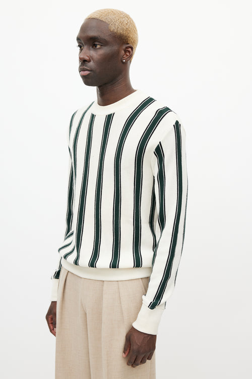 AMI Paris Cream & Green Striped Wool Knit Sweater