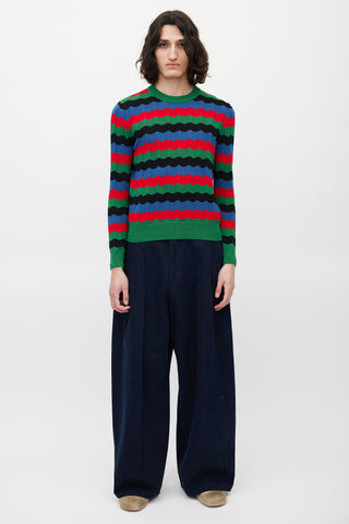 AMI Paris Green & Multicolour Striped Sweater