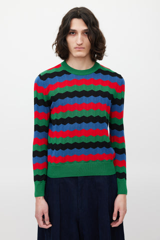 AMI Paris Green & Multicolour Striped Sweater