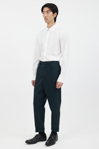 AMI Paris Green Wool Pleated Tapered Trouser