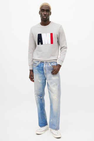 AMI Paris Grey & Multicolour Logo Sweatshirt