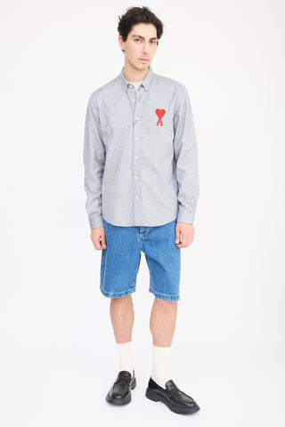 AMI Paris Grey & Red Heart Logo Shirt