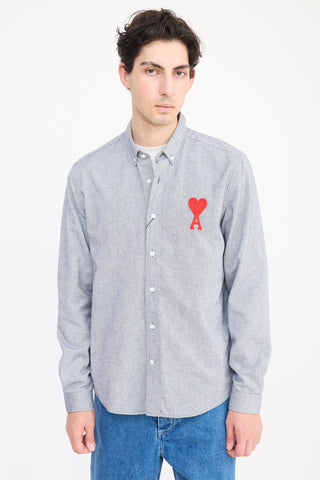 AMI Paris Grey & Red Heart Logo Shirt