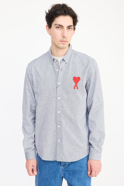 AMI Paris Grey & Red Heart Logo Shirt