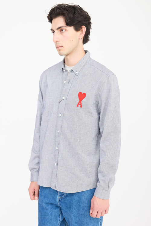 AMI Paris Grey & Red Heart Logo Shirt