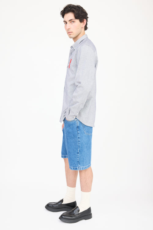 AMI Paris Grey & Red Heart Logo Shirt