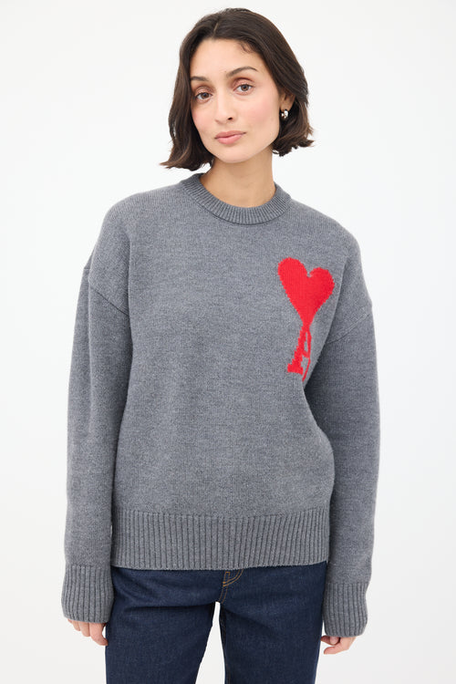 AMI Paris Grey Wool Ami de Cœur Sweater