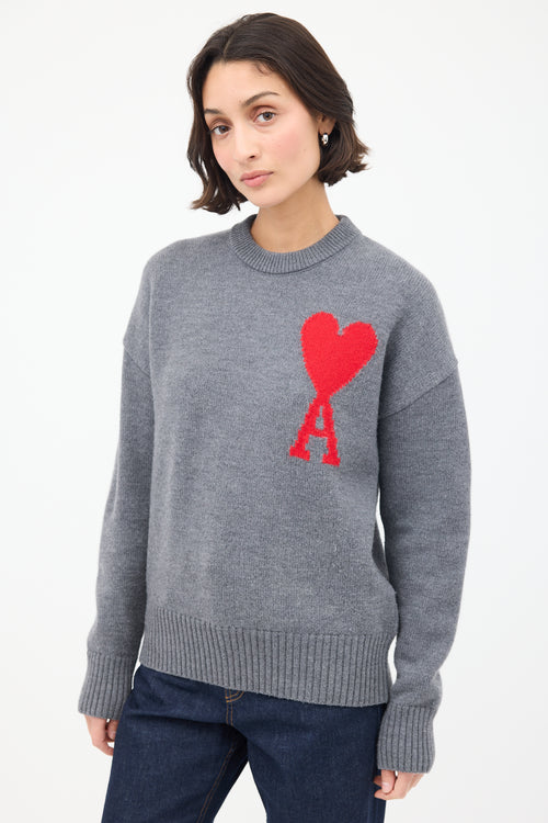 AMI Paris Grey Wool Ami de Cœur Sweater