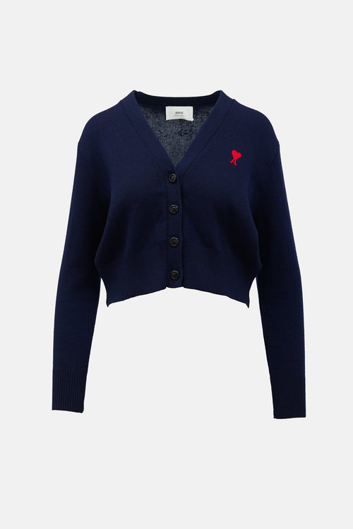 AMI Paris Merino Wool Logo Cardigan