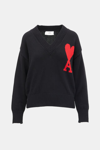 AMI Paris Wool Ami De Coeur V-Neck Sweater