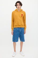 AMI Paris Yellow Ami De Coeur Velvet Logo Hoodie