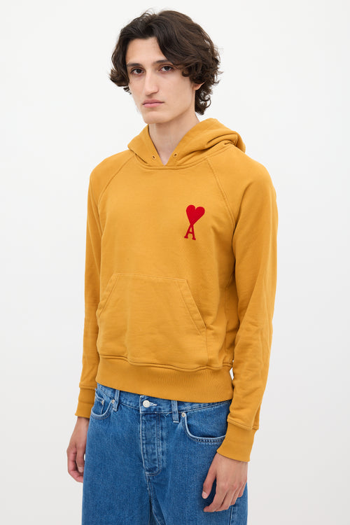 AMI Paris Yellow Ami De Coeur Velvet Logo Hoodie