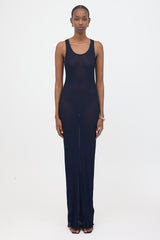 AMI Paris Ribbed Knit Sheer Tank Dress