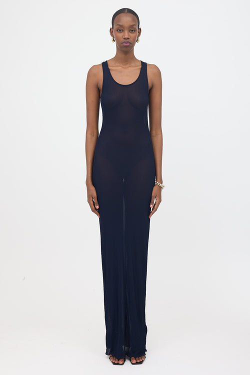 AMI Paris Ribbed Knit Sheer Tank Dress