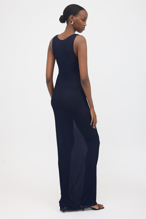AMI Paris Ribbed Knit Sheer Tank Dress