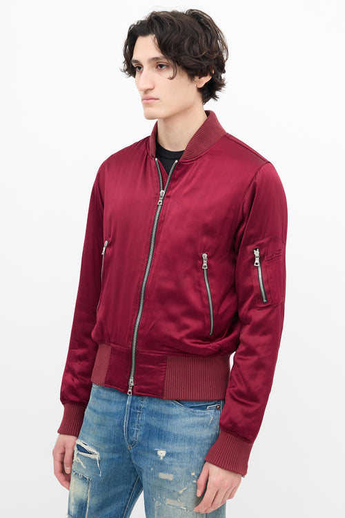 Amiri Burgundy Silk Bomber Jacket