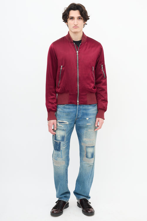 Amiri Burgundy Silk Bomber Jacket