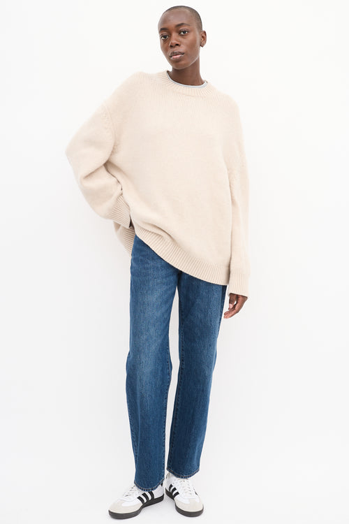 Anine Bing Cream Cashmere Ribbed Sweater