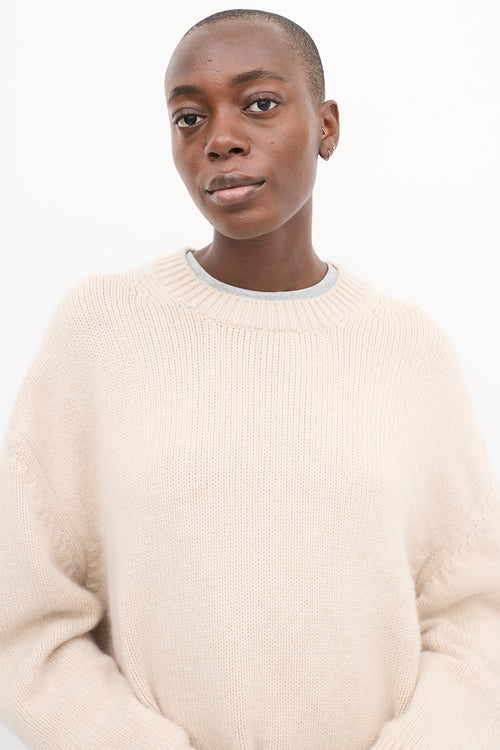 Anine Bing Cream Cashmere Ribbed Sweater