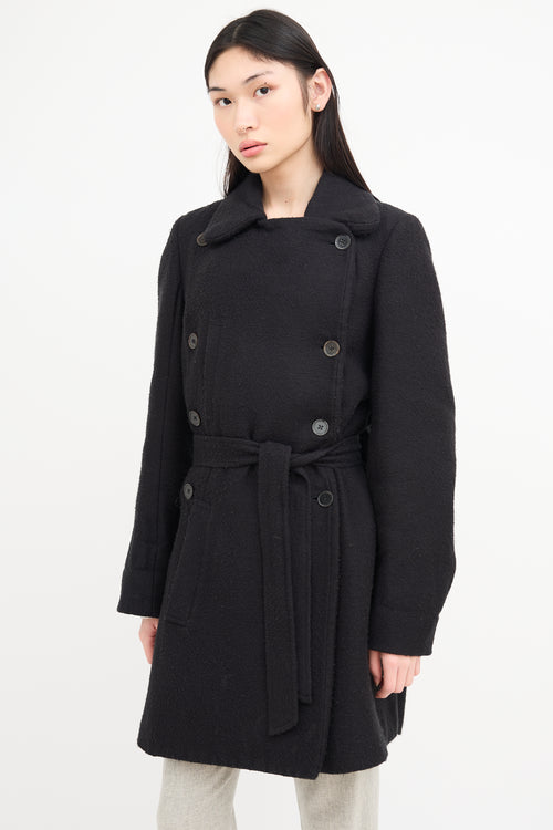 Ann Demeulemeester Black Mohair Blend Double Breasted Coat