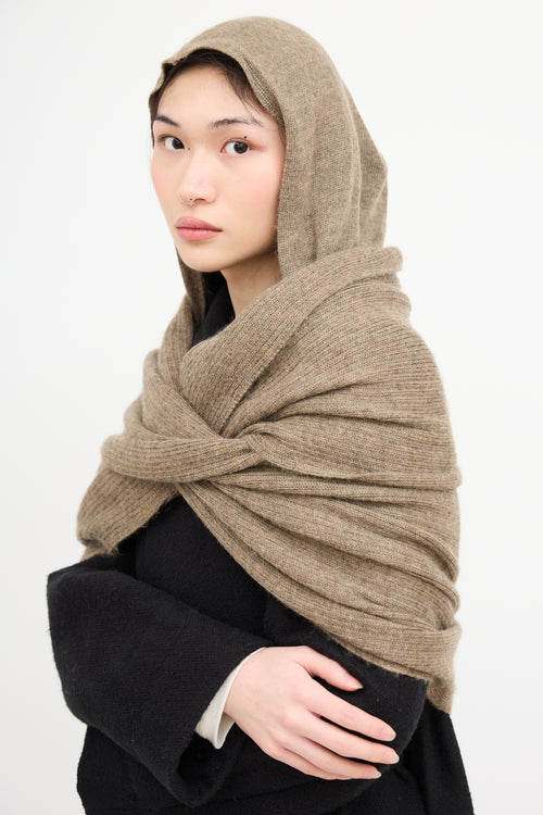 Ann Demeulemeester Beige Wool Hooded Infinity Scarf