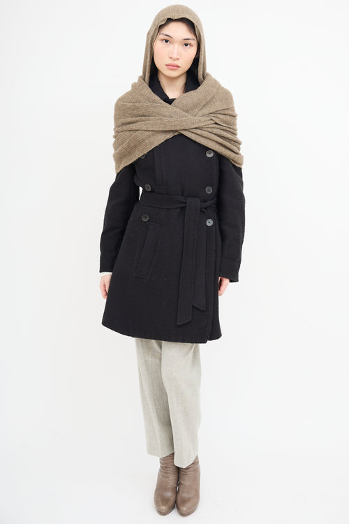 Ann Demeulemeester Beige Wool Hooded Infinity Scarf