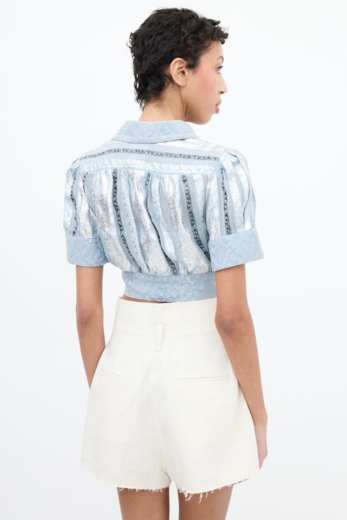 Anna Sui Light Blue & Multi Jacquard Stripe Cropped Shirt