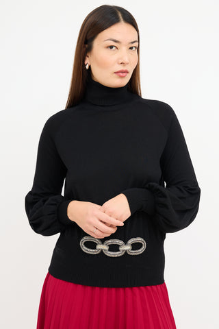 Antonio Berardi Black Wool Embellished Turtleneck Sweater