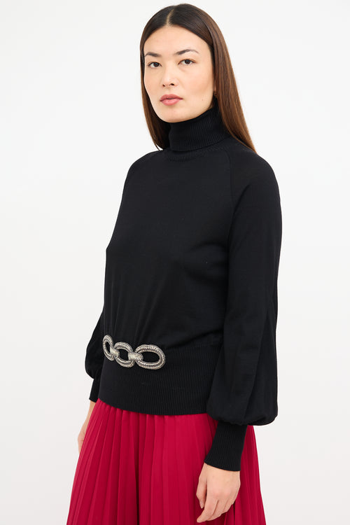 Antonio Berardi Black Wool Embellished Turtleneck Sweater