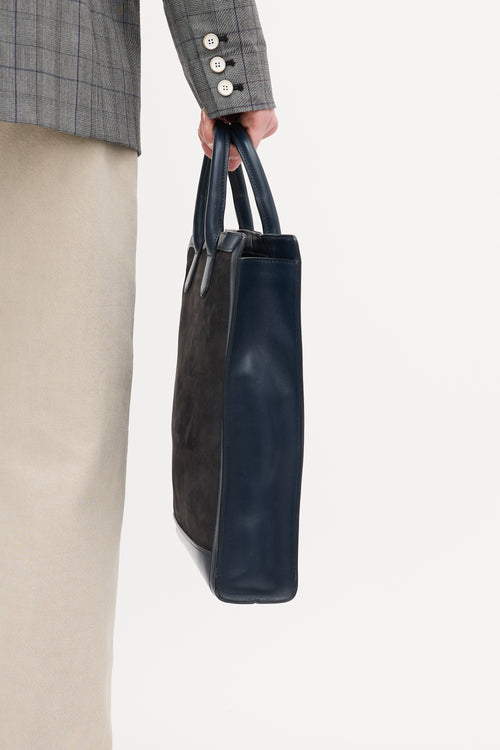 A.P.C. Navy Two Tone Leather Tote Bag