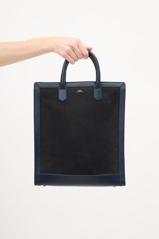 A.P.C. Navy Two Tone Leather Tote Bag