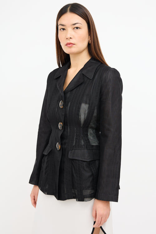 Armani Black Textured Grid Mesh  Blazer