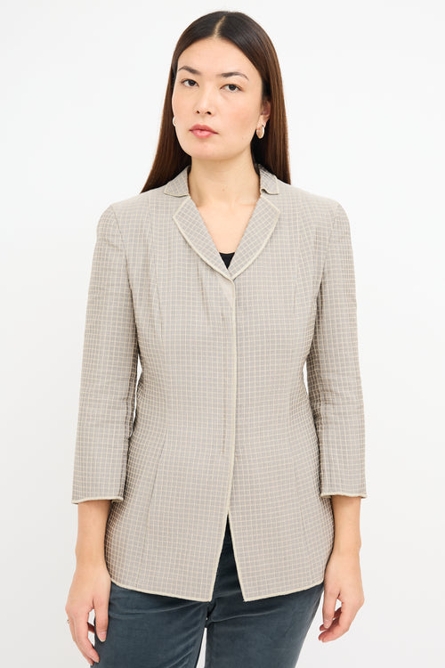 Armani Metallic Silver & Beige Gingham Blazer