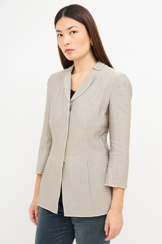 Armani Metallic Silver & Beige Gingham Blazer