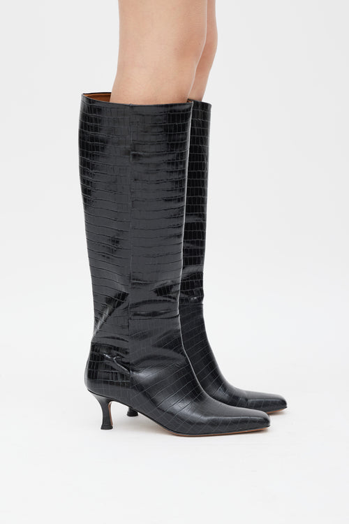 ATP Atelier Black Embossed Leather Knee High Boot